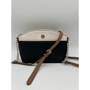 Anne Klein Classic Curves Crossbody Black White Gold Adjustable Strap Bag Purse